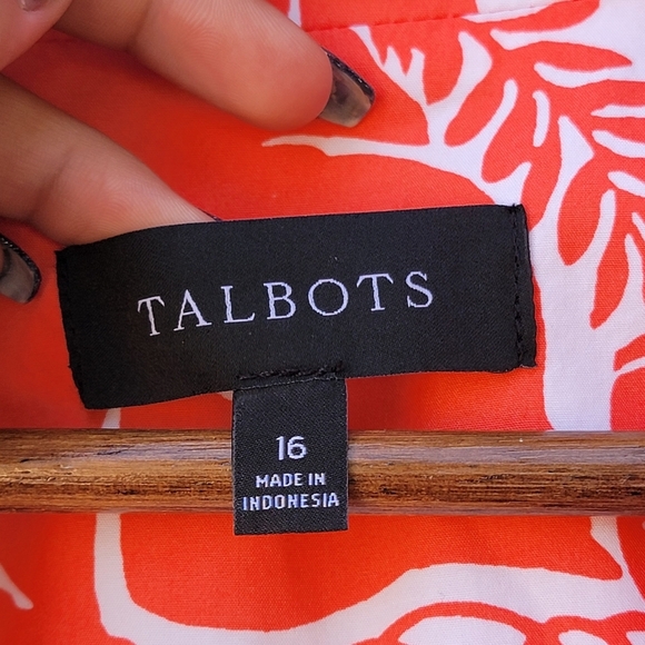 Talbots Casual Cotton Blazer Pineapple Paradise Print Orange White sz 16 Coastal - Picture 7 of 12